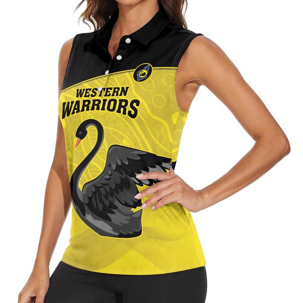 Custom Western Australia Cricket Women Sleeveless Polo Shirt Go Warriors Black Swans - Aboriginal Art