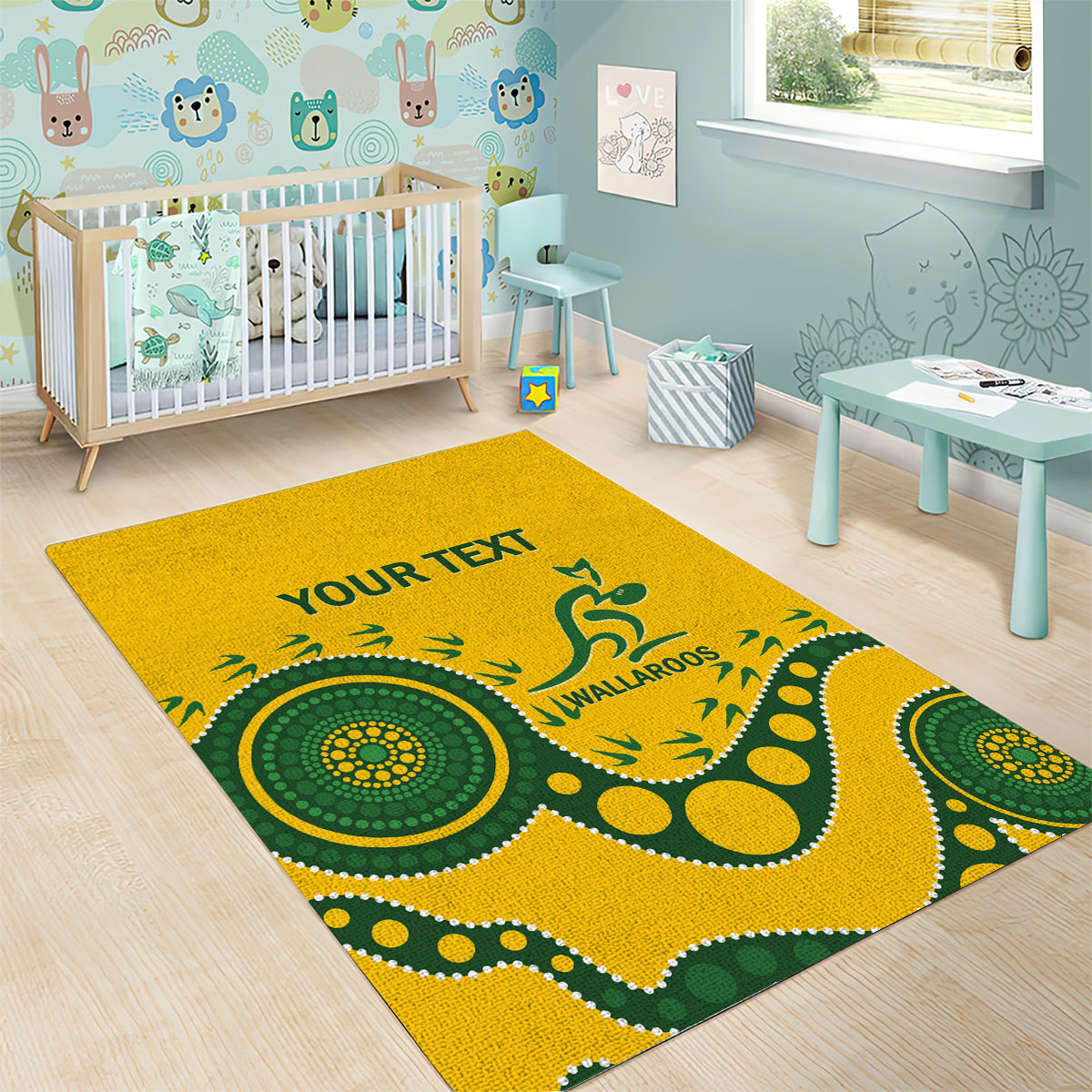 Custom Australia Rugby Area Rug Go Wallaroos 2024 Pacific Aboriginal Art