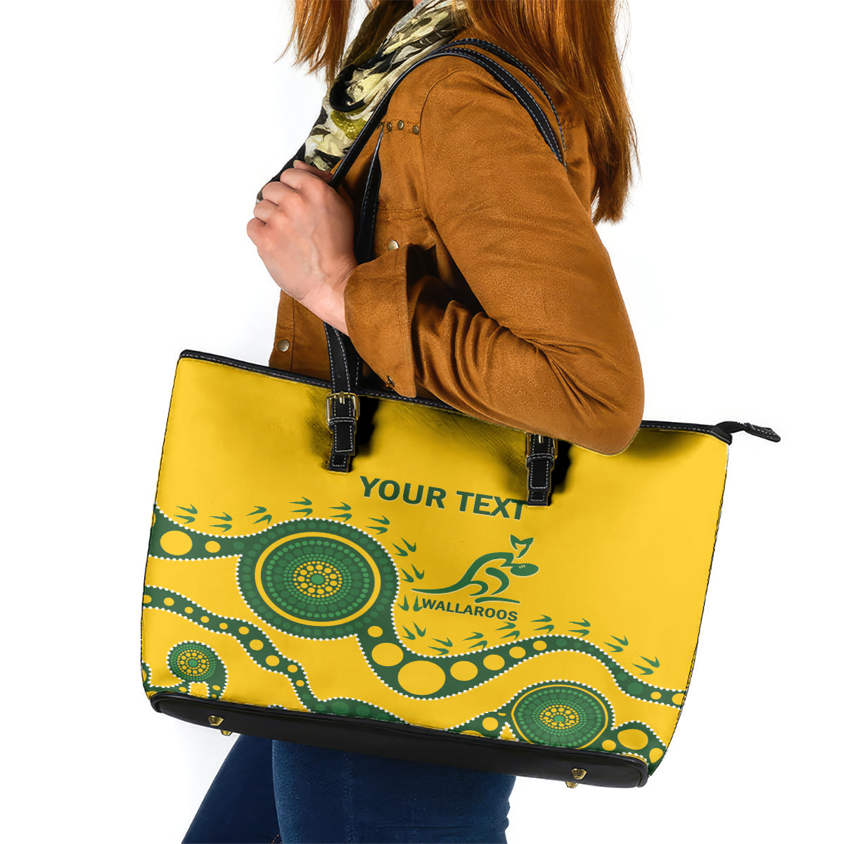 Custom Australia Rugby Leather Tote Bag Go Wallaroos 2024 Pacific Aboriginal Art