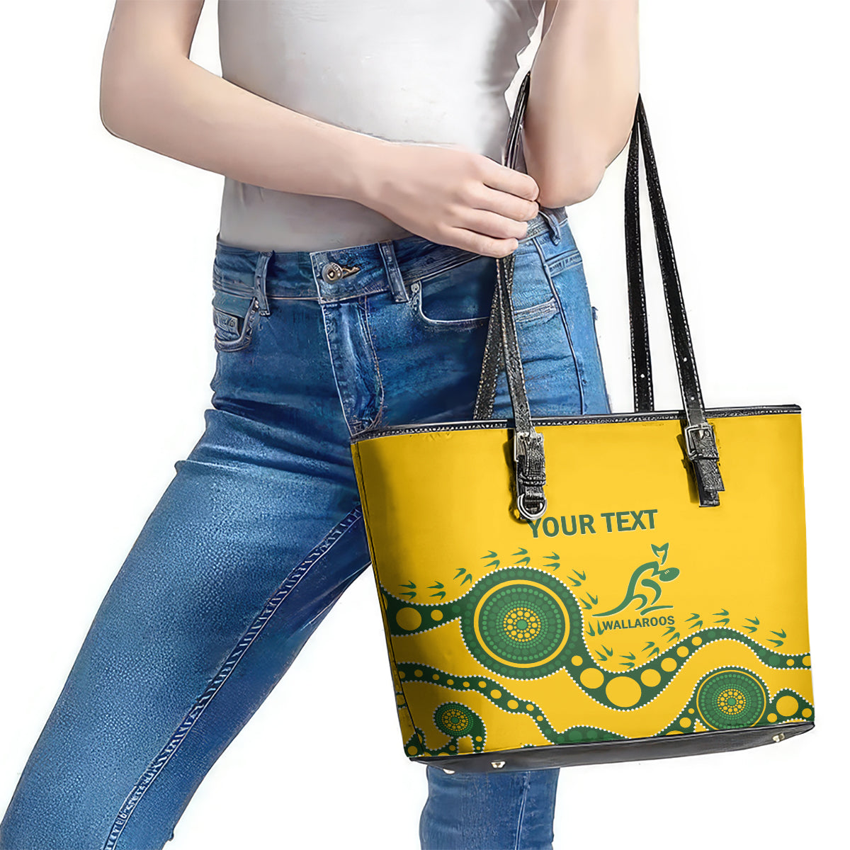 Custom Australia Rugby Leather Tote Bag Go Wallaroos 2024 Pacific Aboriginal Art