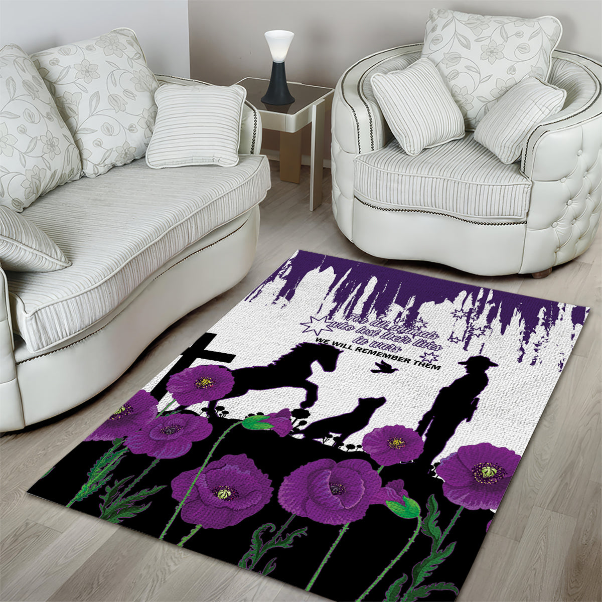 Australia Animal Heroes ANZAC Area Rug Purple Poppy We Will Remember Them