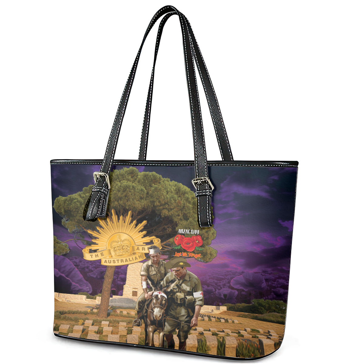 Australia ANZAC Day Leather Tote Bag Lonesome Pine Australian Army With Donkey