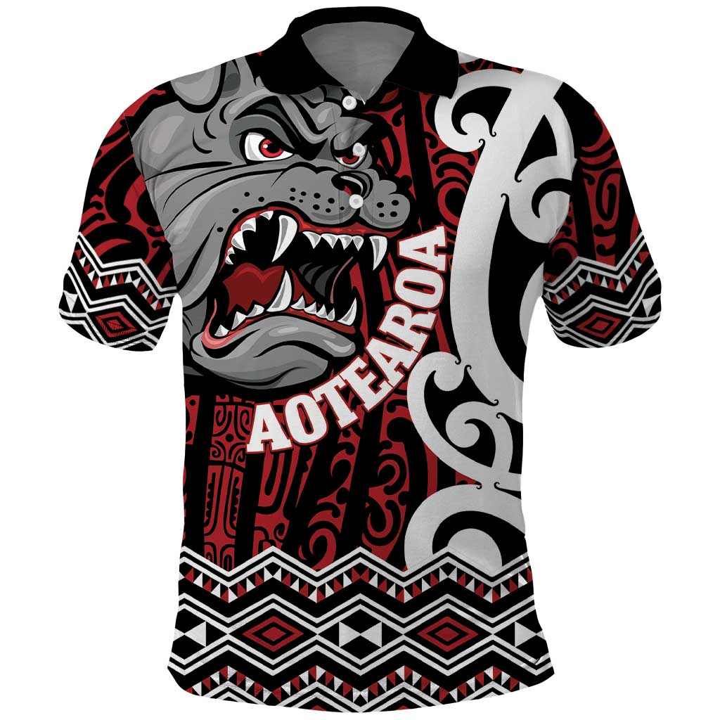 Personalised Aotearoa Bulldog Polo Shirt New Zealand Maori Taniko Art