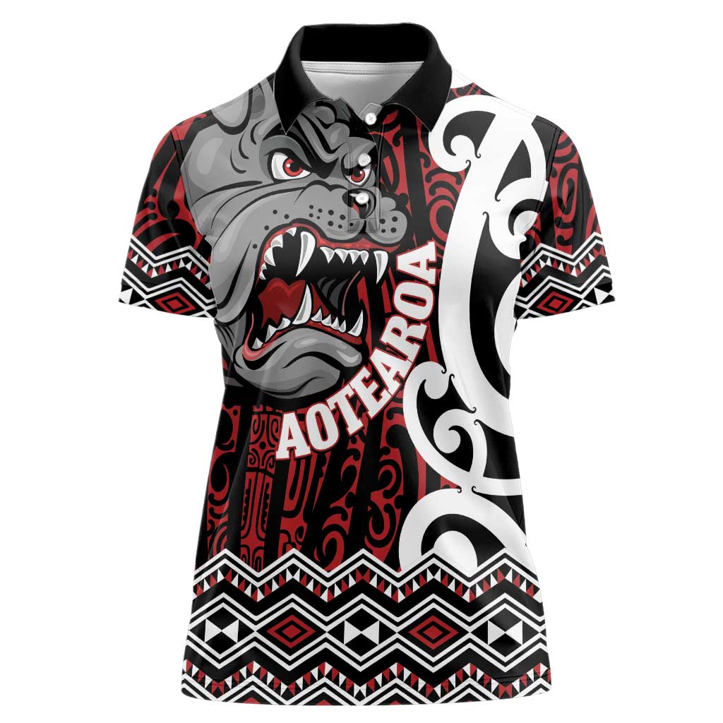 Personalised Aotearoa Bulldog Women Polo Shirt New Zealand Maori Taniko Art