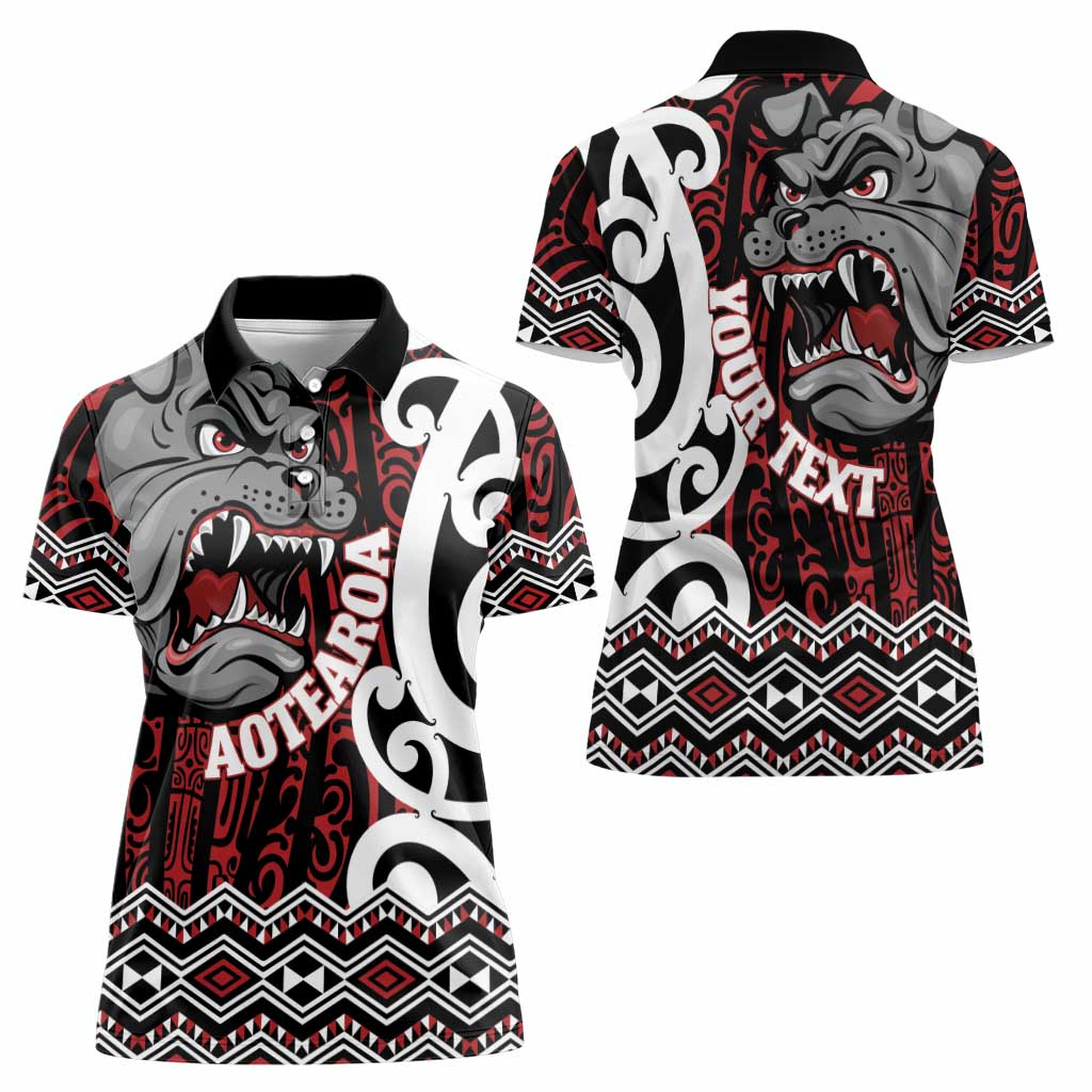 Personalised Aotearoa Bulldog Women Polo Shirt New Zealand Maori Taniko Art