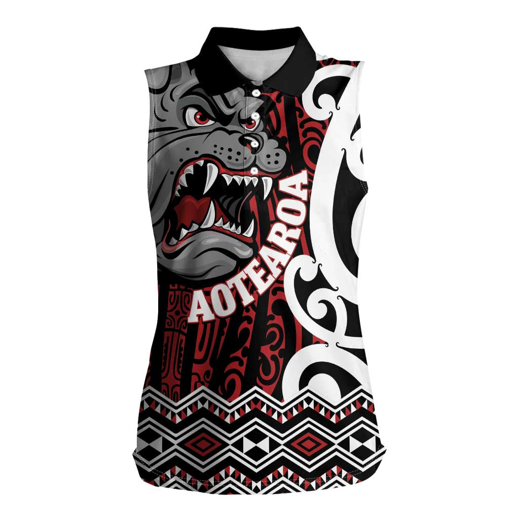 Personalised Aotearoa Bulldog Women Sleeveless Polo Shirt New Zealand Maori Taniko Art