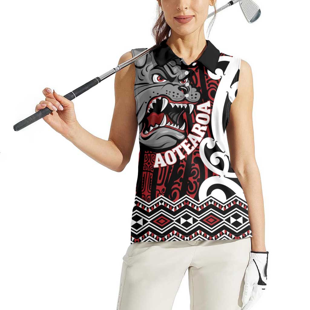 Personalised Aotearoa Bulldog Women Sleeveless Polo Shirt New Zealand Maori Taniko Art