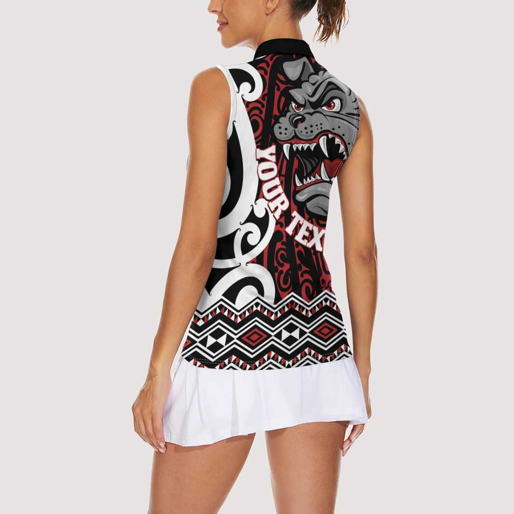 Personalised Aotearoa Bulldog Women Sleeveless Polo Shirt New Zealand Maori Taniko Art