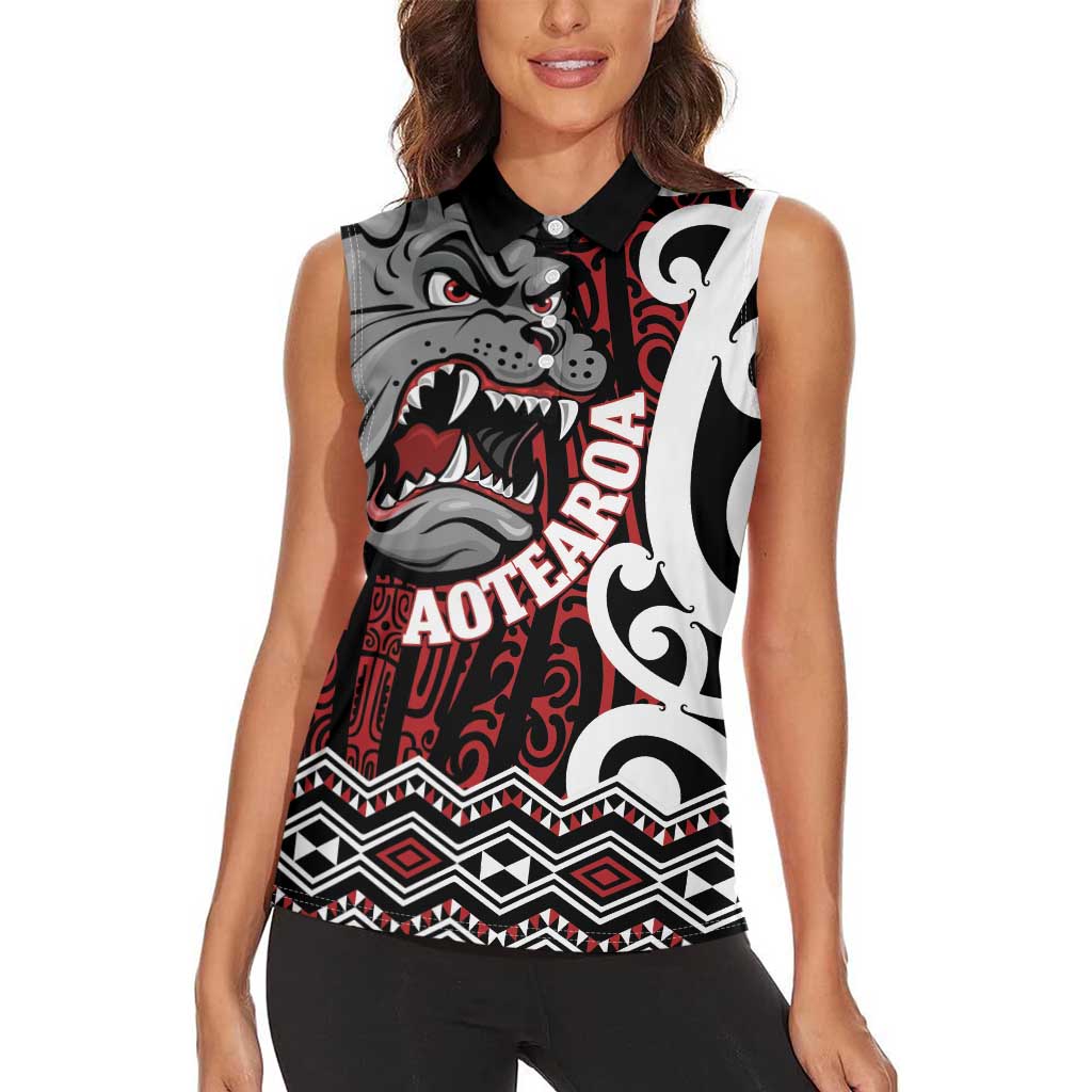 Personalised Aotearoa Bulldog Women Sleeveless Polo Shirt New Zealand Maori Taniko Art