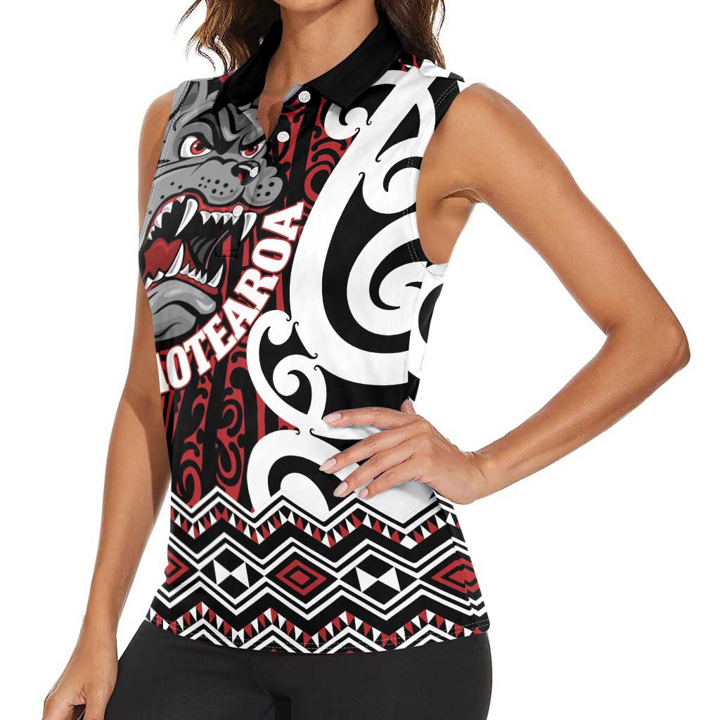 Personalised Aotearoa Bulldog Women Sleeveless Polo Shirt New Zealand Maori Taniko Art