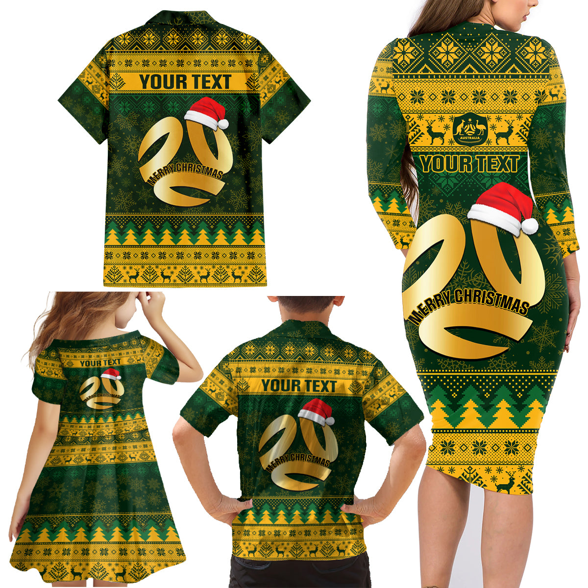 personalised-australia-matildas-christmas-family-matching-long-sleeve-bodycon-dress-and-hawaiian-shirt-merry-xmas-2023-national-color