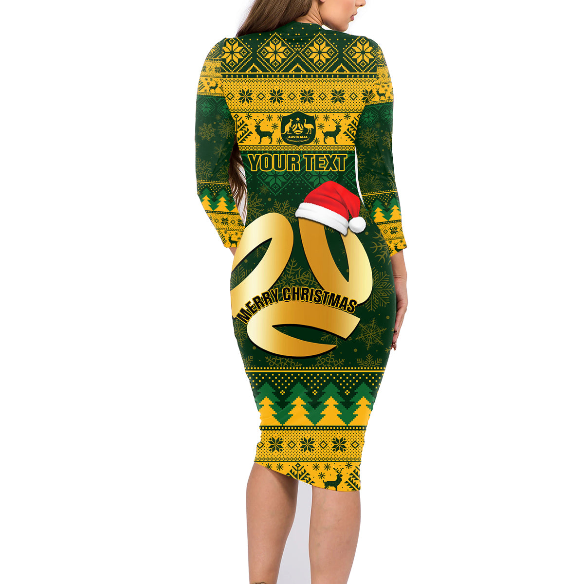 personalised-australia-matildas-christmas-family-matching-long-sleeve-bodycon-dress-and-hawaiian-shirt-merry-xmas-2023-national-color