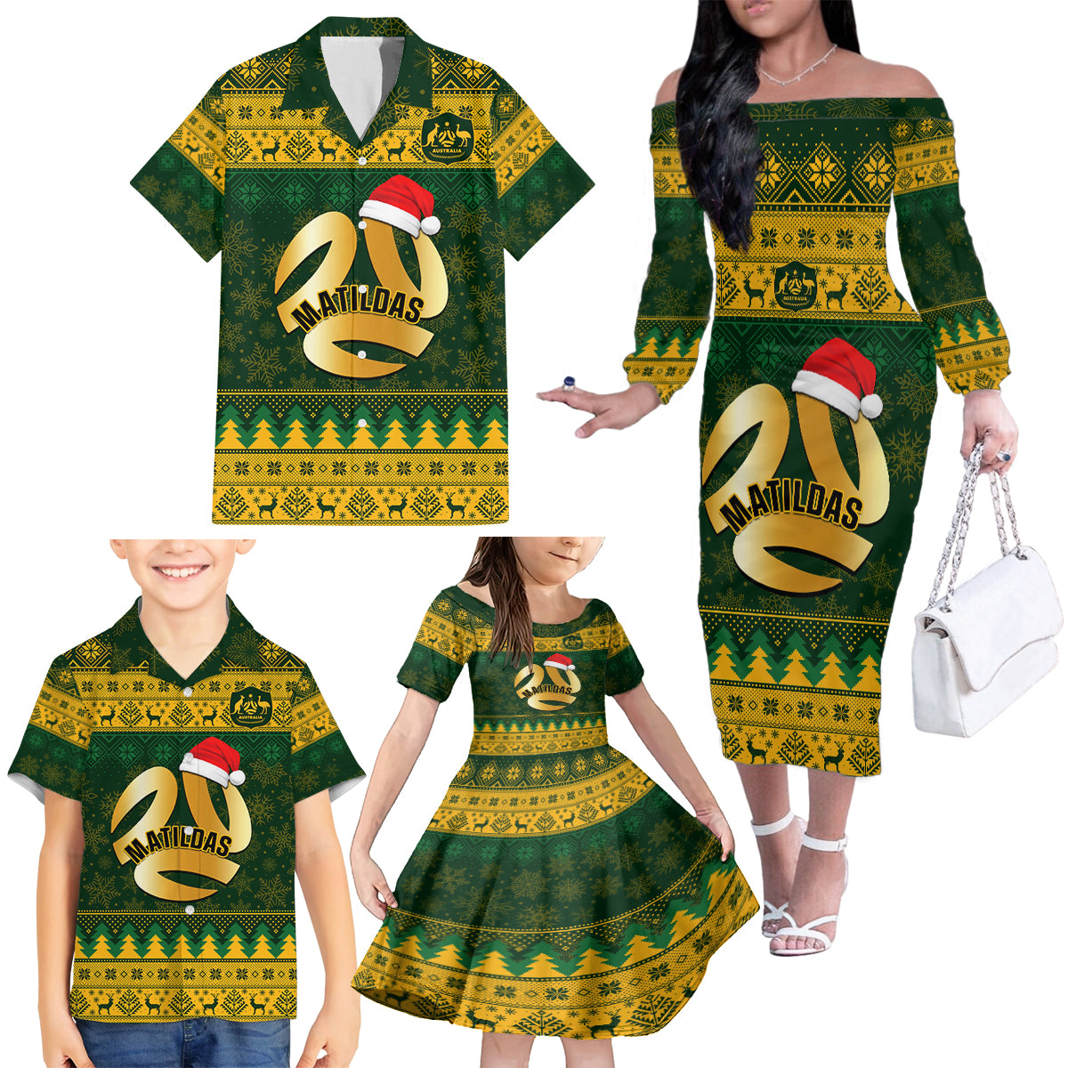 personalised-australia-matildas-christmas-family-matching-off-shoulder-long-sleeve-dress-and-hawaiian-shirt-merry-xmas-2023-national-color