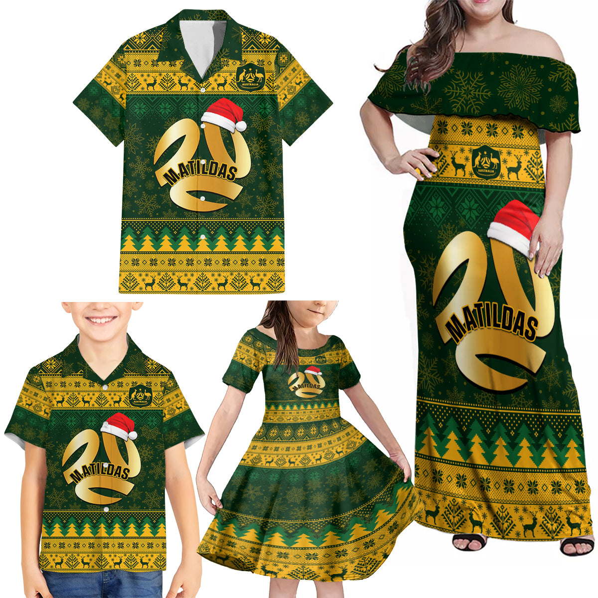 personalised-australia-matildas-christmas-family-matching-off-shoulder-maxi-dress-and-hawaiian-shirt-merry-xmas-2023-national-color