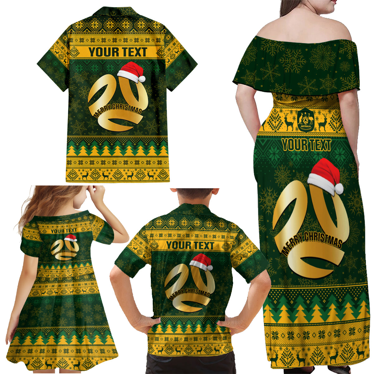 personalised-australia-matildas-christmas-family-matching-off-shoulder-maxi-dress-and-hawaiian-shirt-merry-xmas-2023-national-color