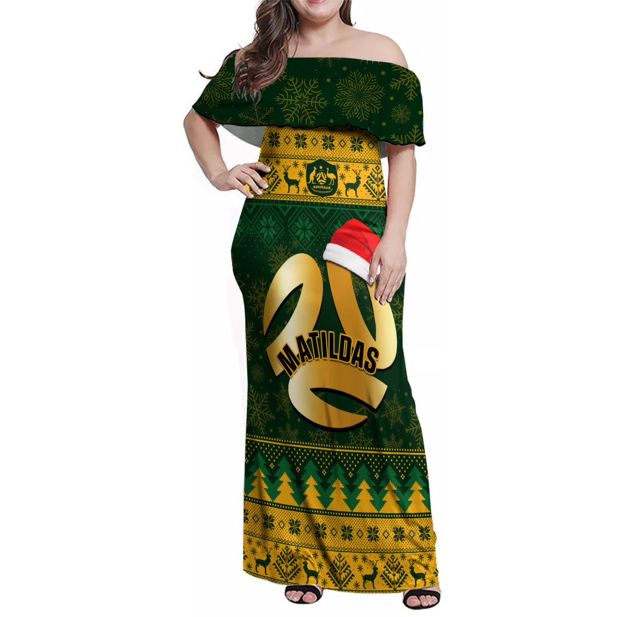 personalised-australia-matildas-christmas-family-matching-off-shoulder-maxi-dress-and-hawaiian-shirt-merry-xmas-2023-national-color