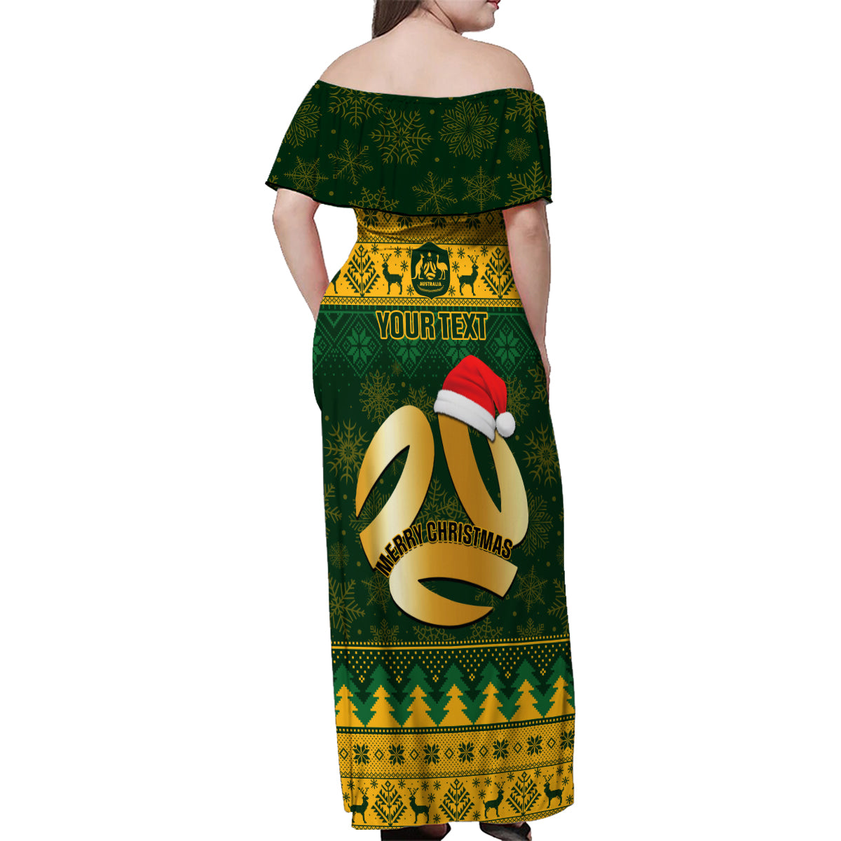 personalised-australia-matildas-christmas-family-matching-off-shoulder-maxi-dress-and-hawaiian-shirt-merry-xmas-2023-national-color