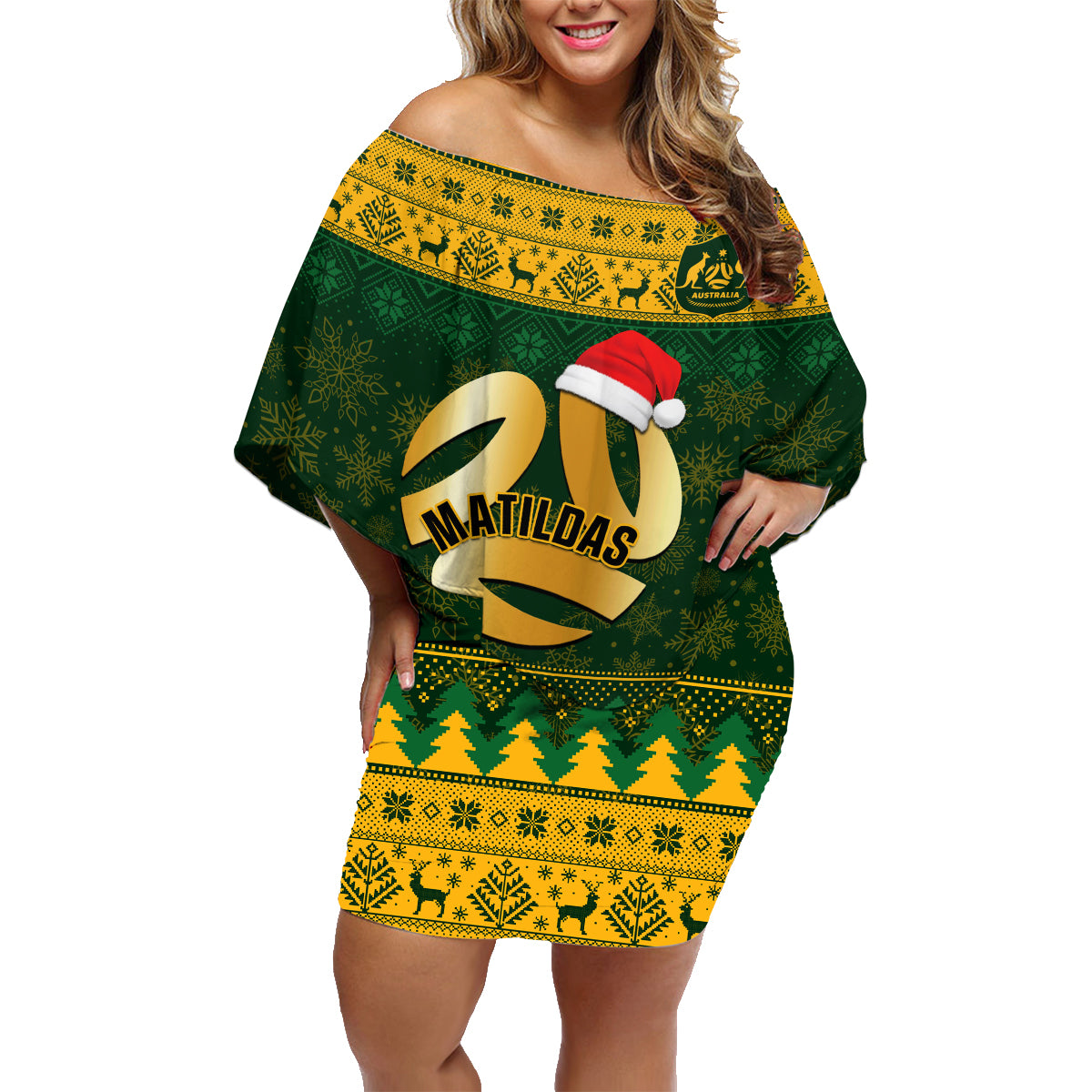 personalised-australia-matildas-christmas-family-matching-off-shoulder-short-dress-and-hawaiian-shirt-merry-xmas-2023-national-color