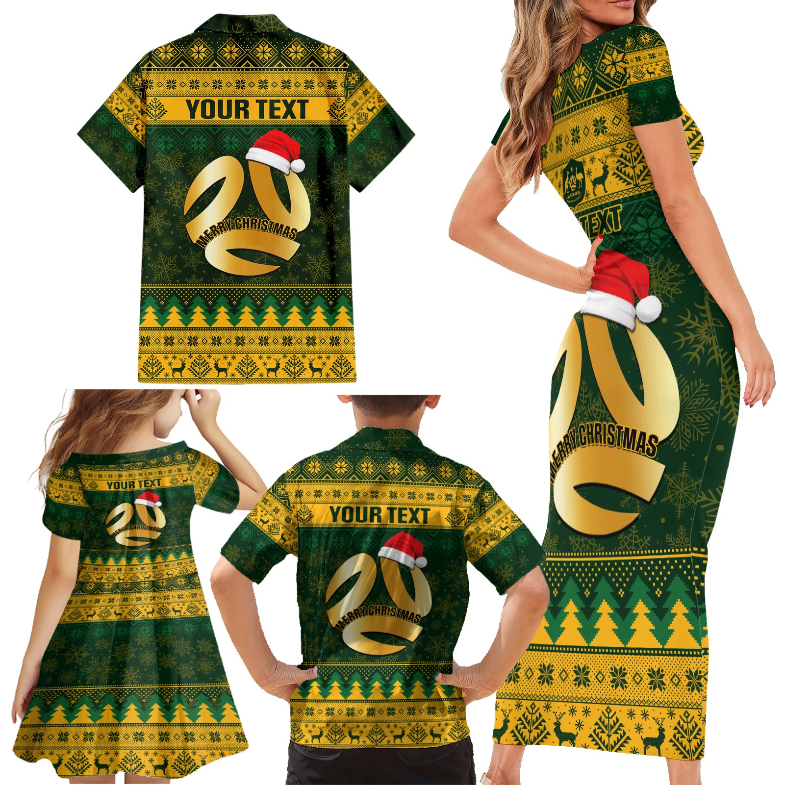 personalised-australia-matildas-christmas-family-matching-short-sleeve-bodycon-dress-and-hawaiian-shirt-merry-xmas-2023-national-color