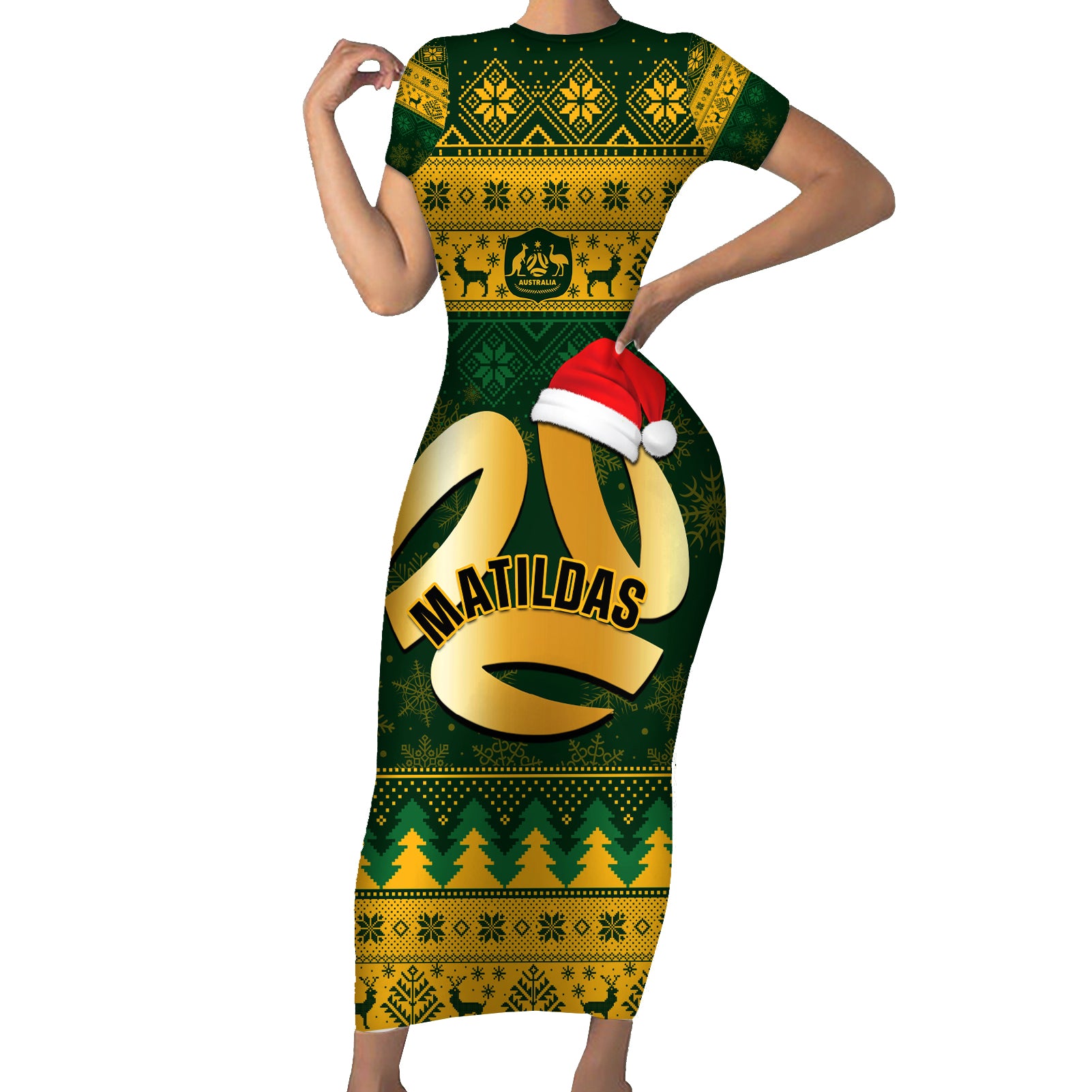 personalised-australia-matildas-christmas-family-matching-short-sleeve-bodycon-dress-and-hawaiian-shirt-merry-xmas-2023-national-color