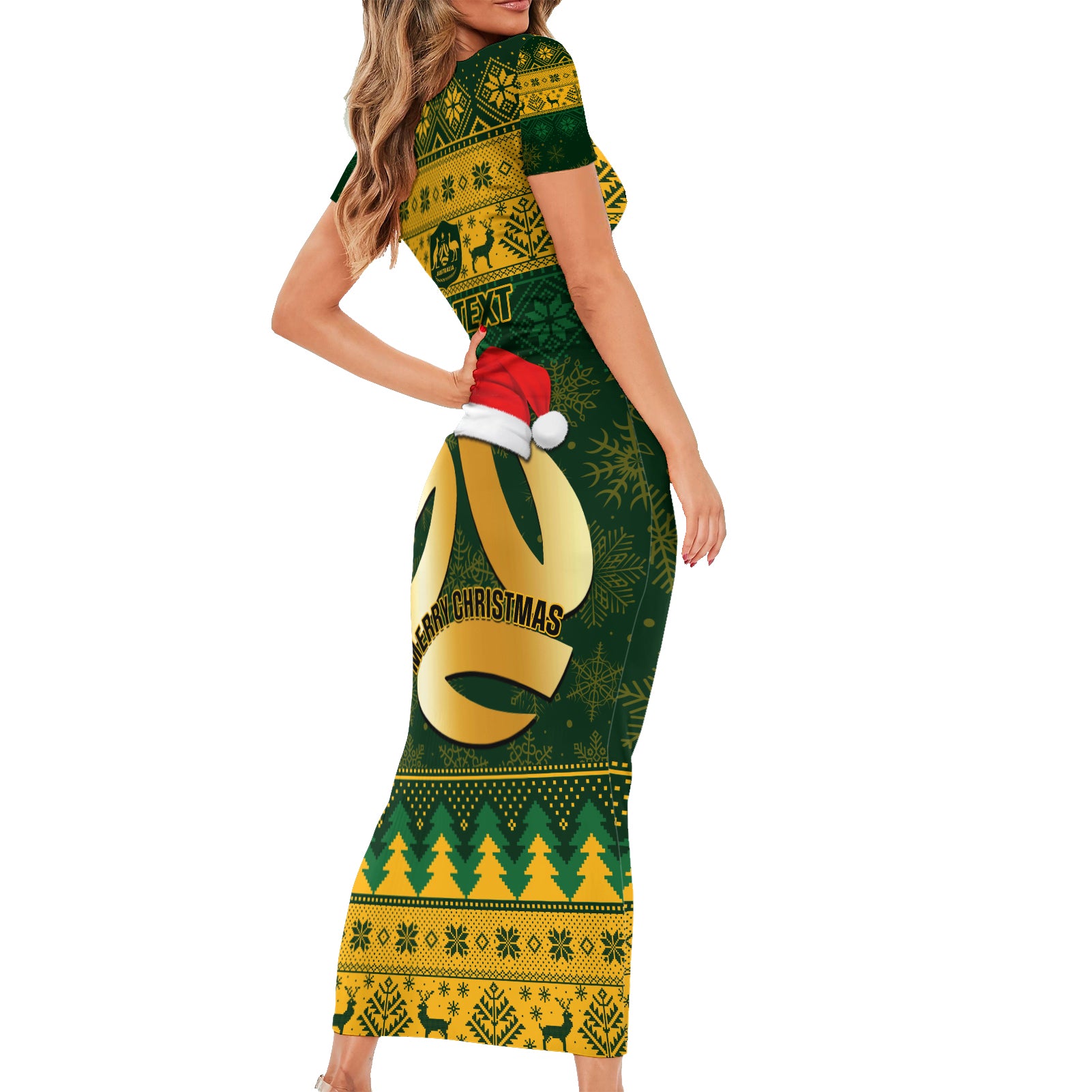 personalised-australia-matildas-christmas-family-matching-short-sleeve-bodycon-dress-and-hawaiian-shirt-merry-xmas-2023-national-color