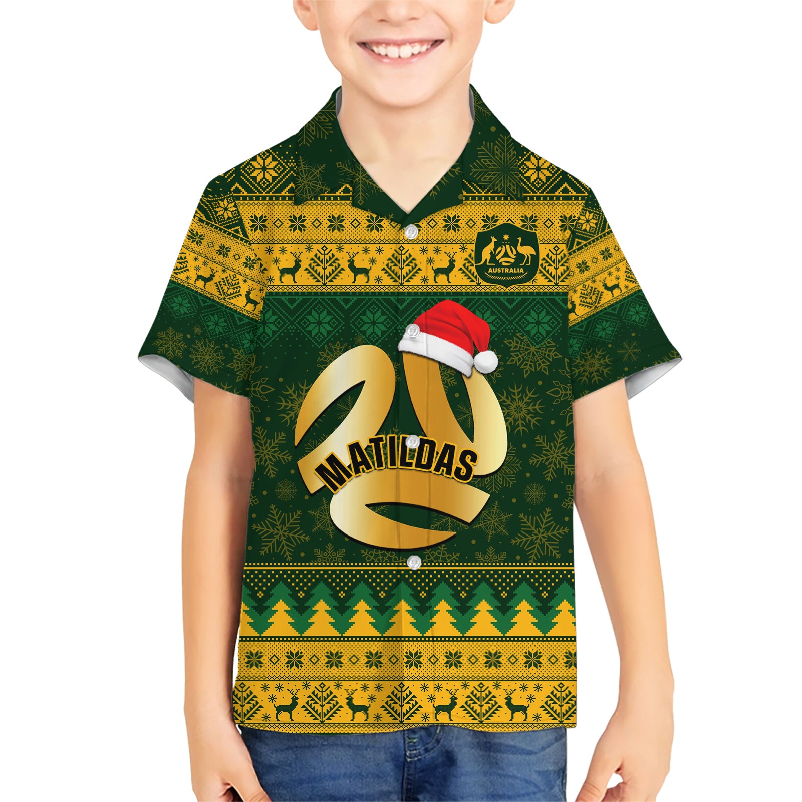 personalised-australia-matildas-christmas-family-matching-short-sleeve-bodycon-dress-and-hawaiian-shirt-merry-xmas-2023-national-color