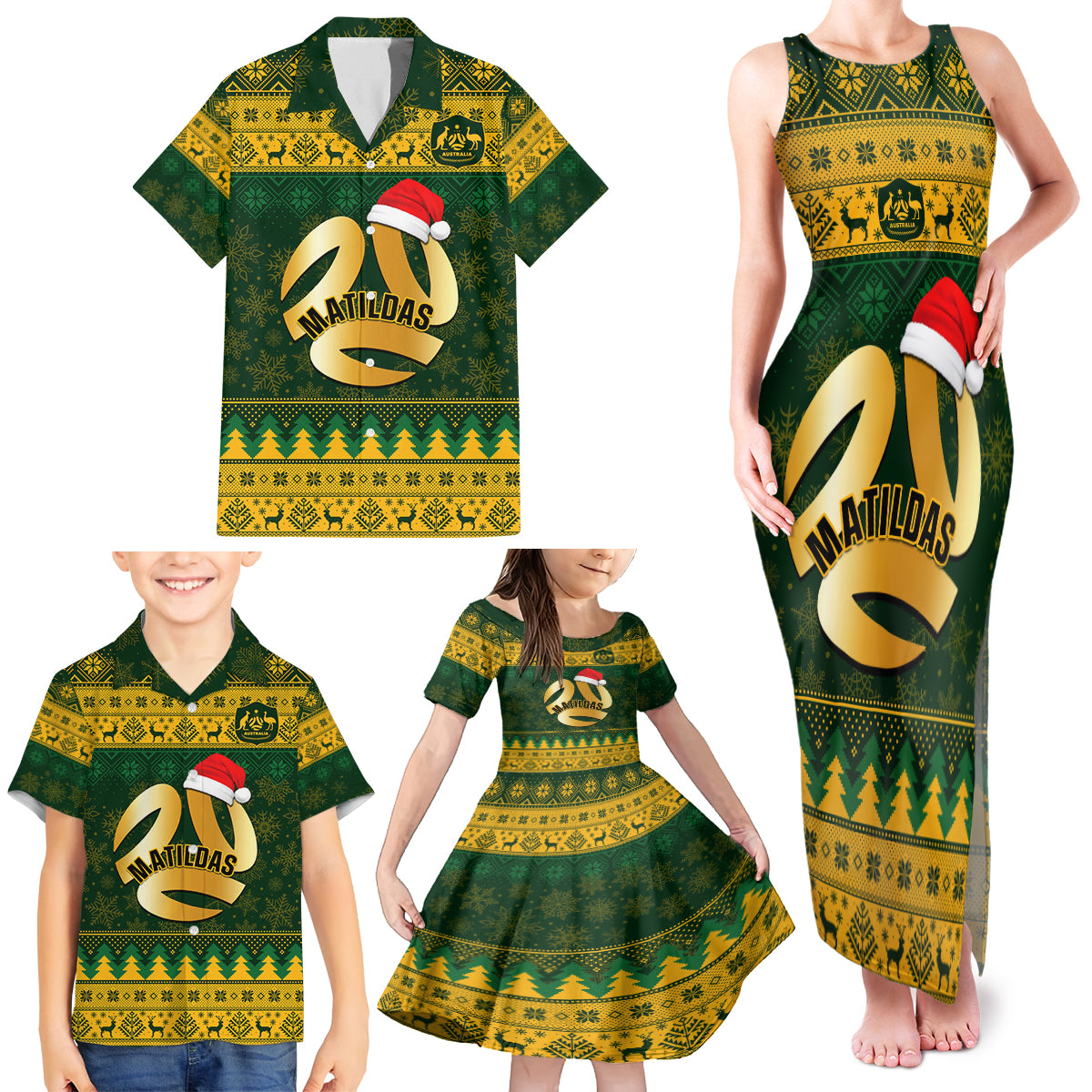 personalised-australia-matildas-christmas-family-matching-tank-maxi-dress-and-hawaiian-shirt-merry-xmas-2023-national-color