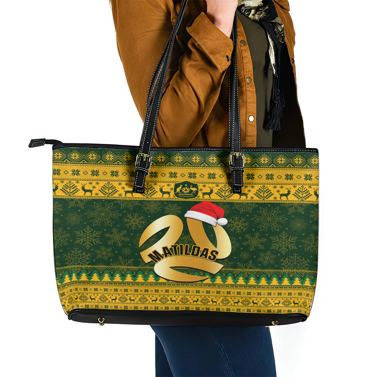 personalised-australia-matildas-christmas-leather-tote-bag-merry-xmas-2023-national-color