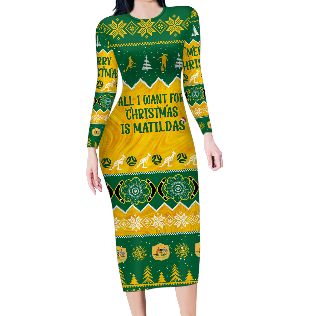 personalised-australia-soccer-christmas-family-matching-long-sleeve-bodycon-dress-and-hawaiian-shirt-all-i-want-for-xmas-is-matildas