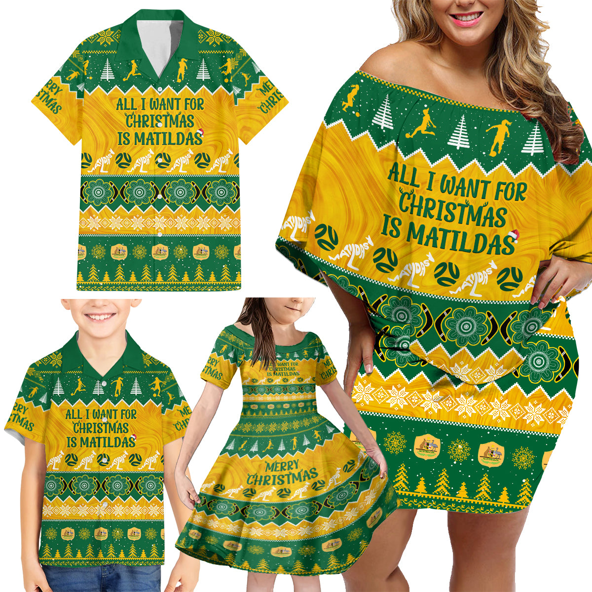 personalised-australia-soccer-christmas-family-matching-off-shoulder-short-dress-and-hawaiian-shirt-all-i-want-for-xmas-is-matildas