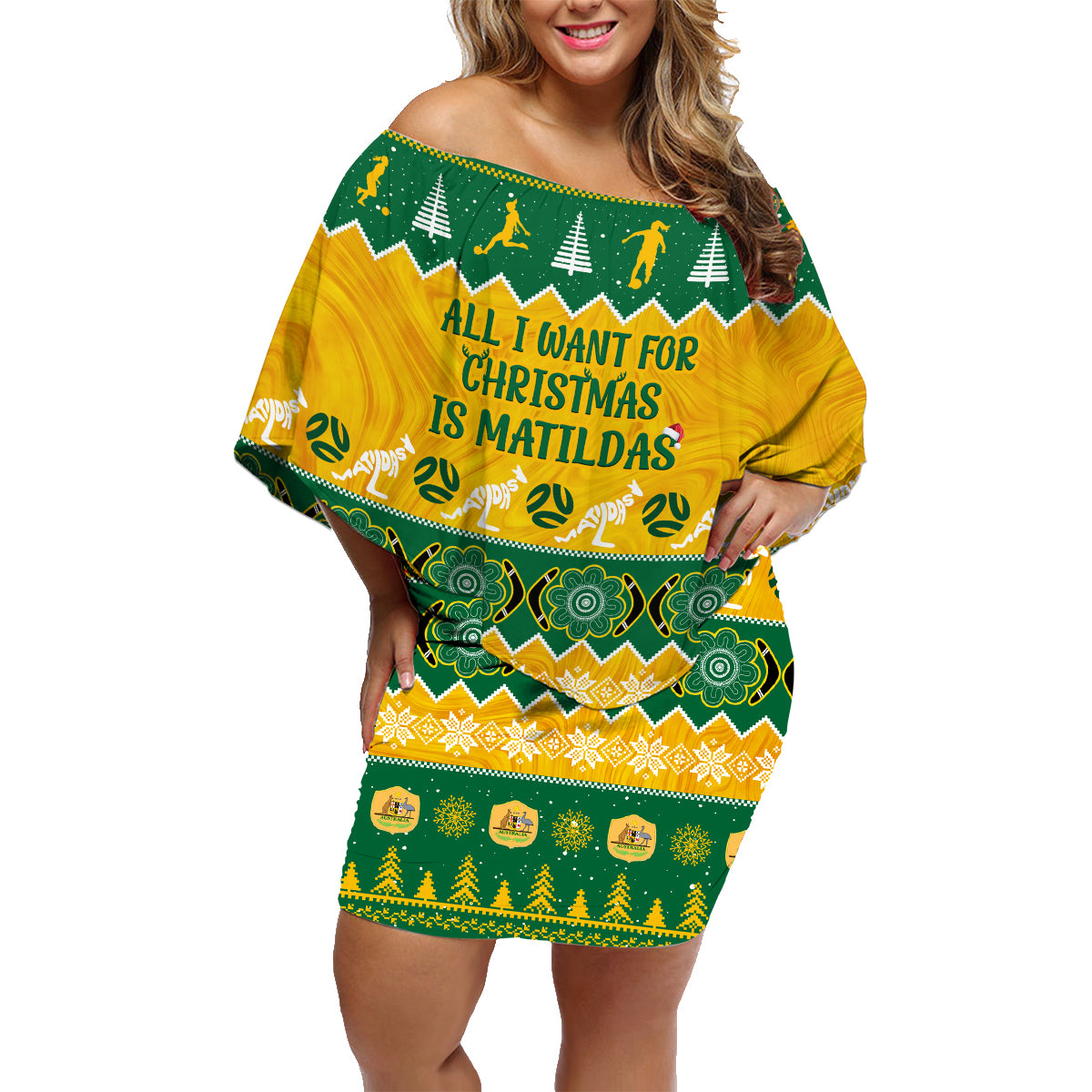 personalised-australia-soccer-christmas-family-matching-off-shoulder-short-dress-and-hawaiian-shirt-all-i-want-for-xmas-is-matildas