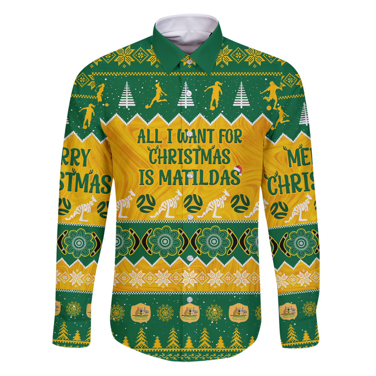 personalised-australia-soccer-christmas-family-matching-puletasi-dress-and-hawaiian-shirt-all-i-want-for-xmas-is-matildas