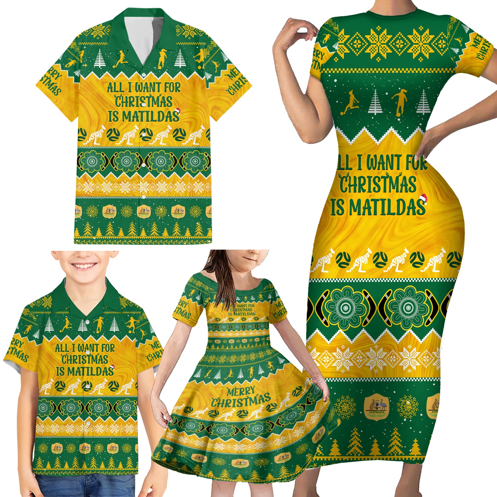 personalised-australia-soccer-christmas-family-matching-short-sleeve-bodycon-dress-and-hawaiian-shirt-all-i-want-for-xmas-is-matildas