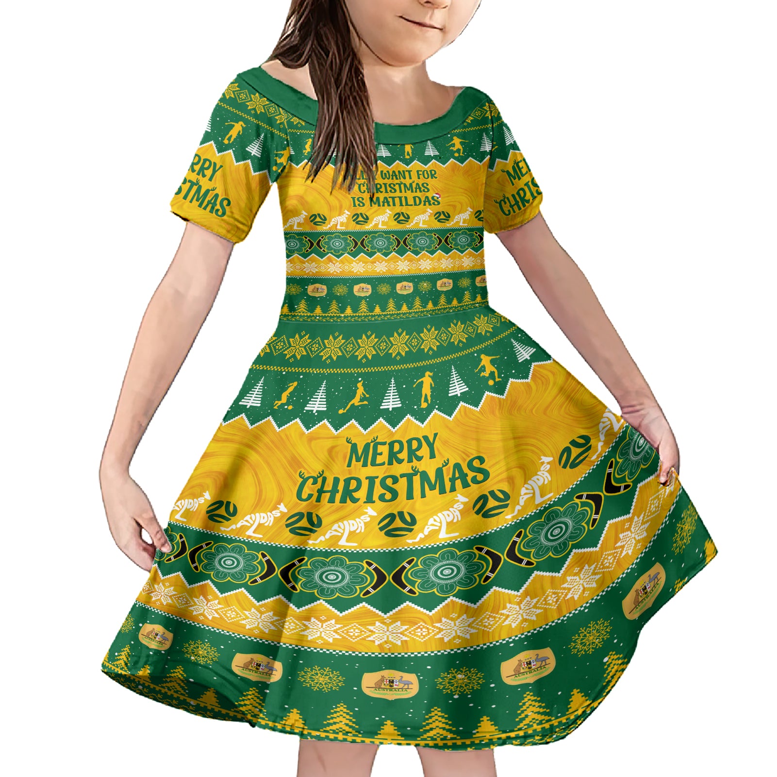 personalised-australia-soccer-christmas-family-matching-short-sleeve-bodycon-dress-and-hawaiian-shirt-all-i-want-for-xmas-is-matildas