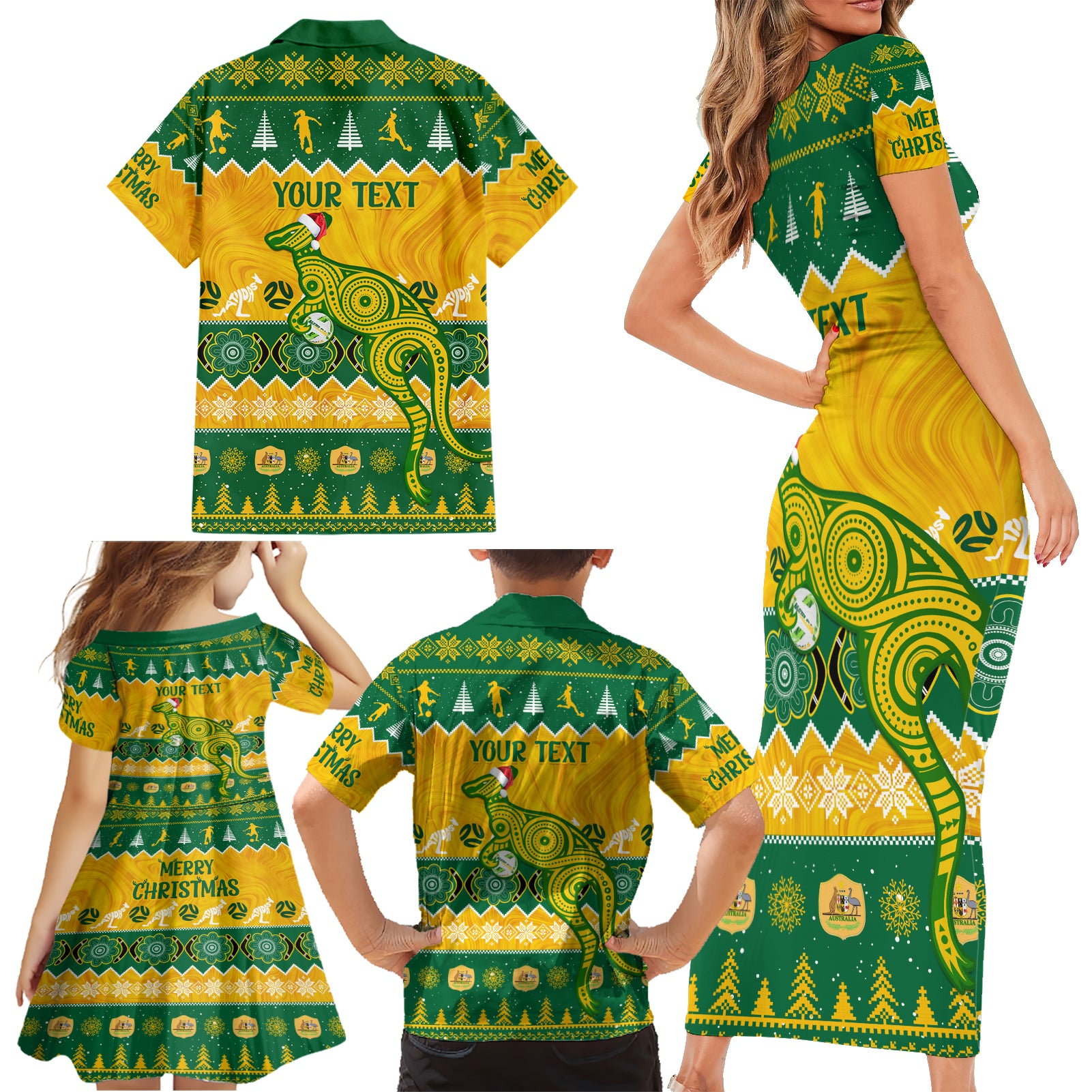 personalised-australia-soccer-christmas-family-matching-short-sleeve-bodycon-dress-and-hawaiian-shirt-all-i-want-for-xmas-is-matildas