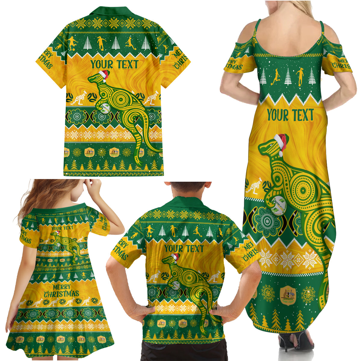 personalised-australia-soccer-christmas-family-matching-summer-maxi-dress-and-hawaiian-shirt-all-i-want-for-xmas-is-matildas