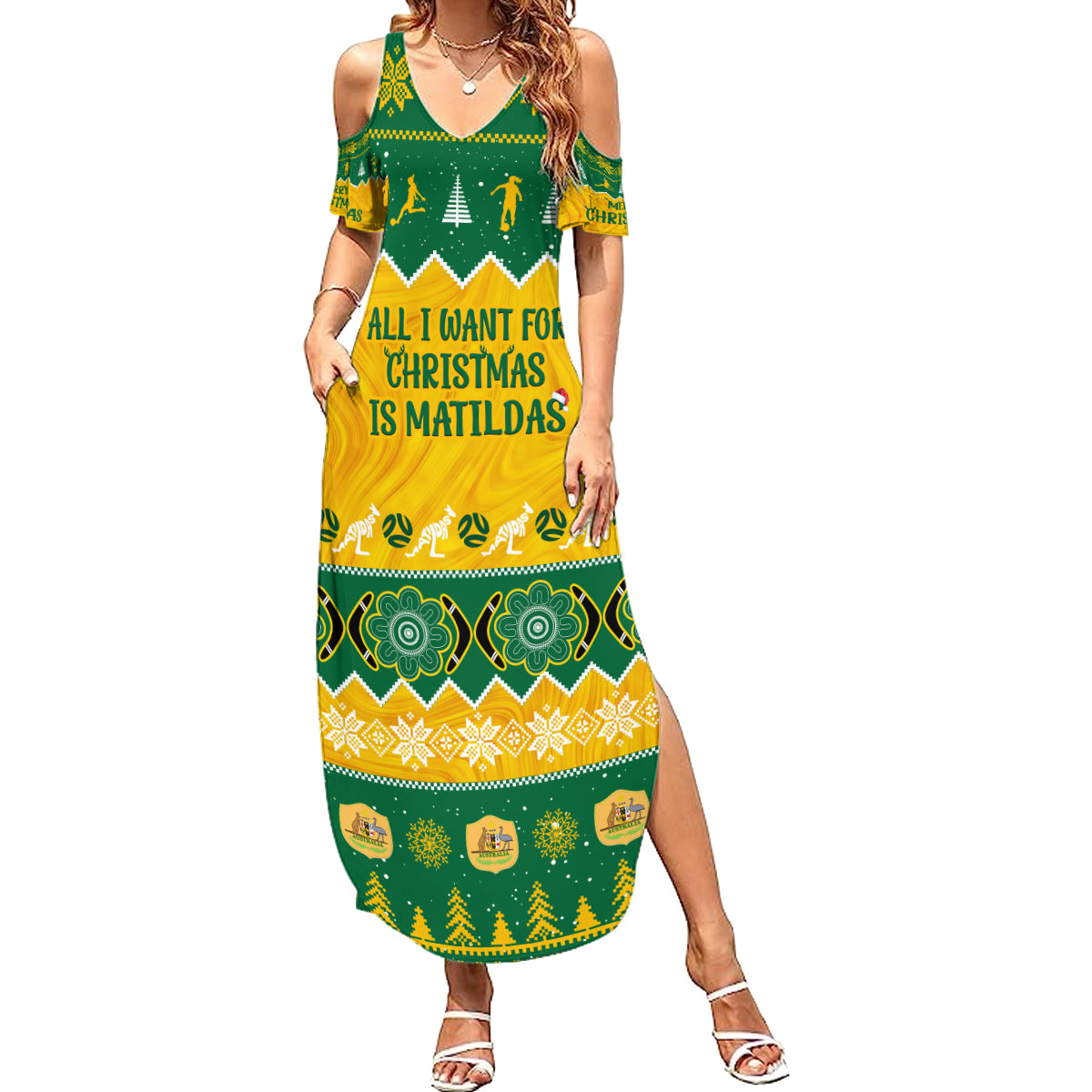 personalised-australia-soccer-christmas-family-matching-summer-maxi-dress-and-hawaiian-shirt-all-i-want-for-xmas-is-matildas