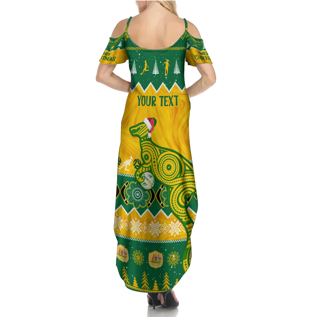 personalised-australia-soccer-christmas-family-matching-summer-maxi-dress-and-hawaiian-shirt-all-i-want-for-xmas-is-matildas