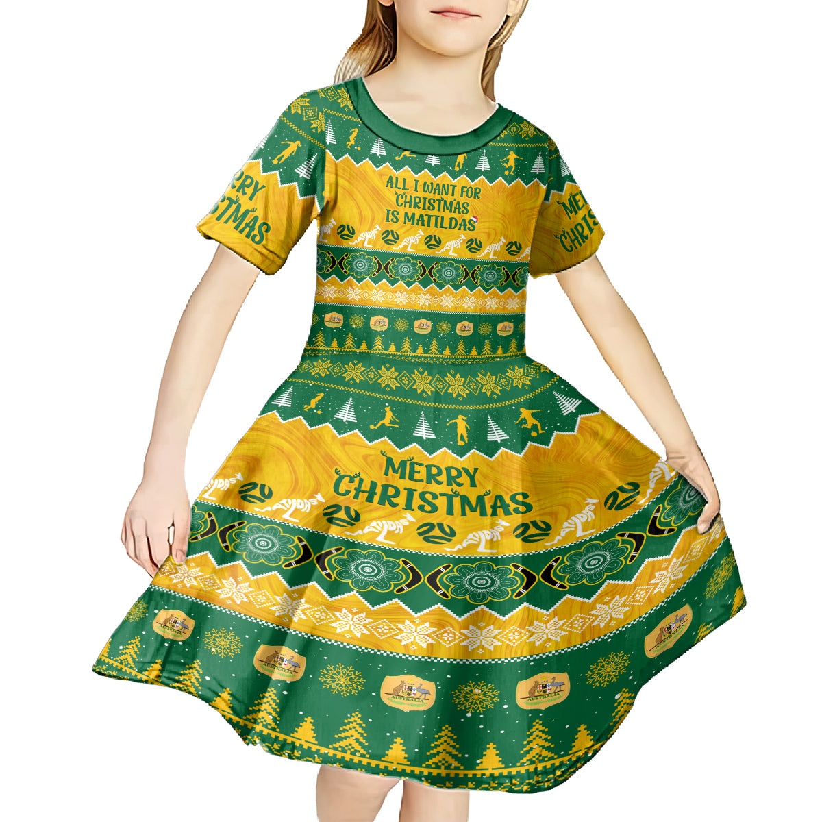 personalised-australia-soccer-christmas-kid-short-sleeve-dress-all-i-want-for-xmas-is-matildas