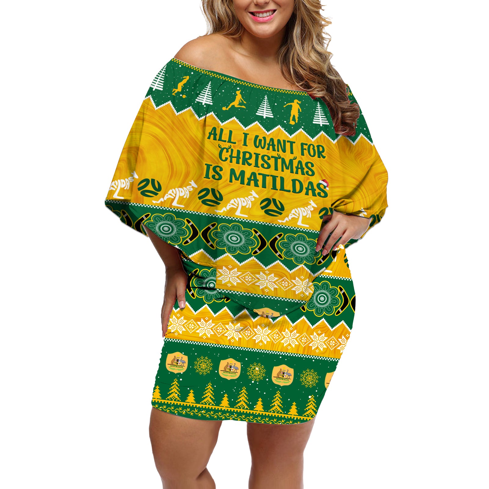 personalised-australia-soccer-christmas-off-shoulder-short-dress-all-i-want-for-xmas-is-matildas