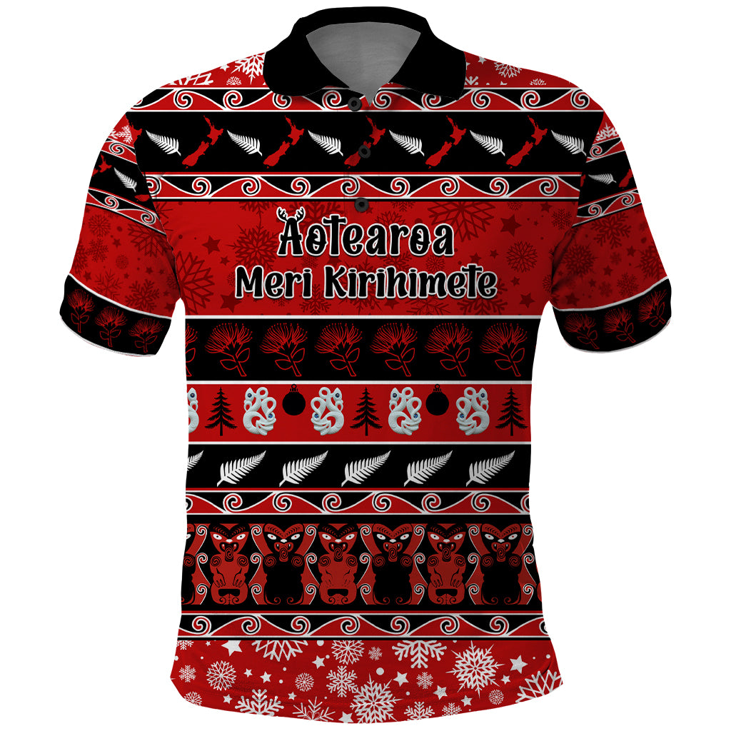 personalised-new-zealand-christmas-polo-shirt-aotearoa-kiwi-meri-kirihimete-red-version