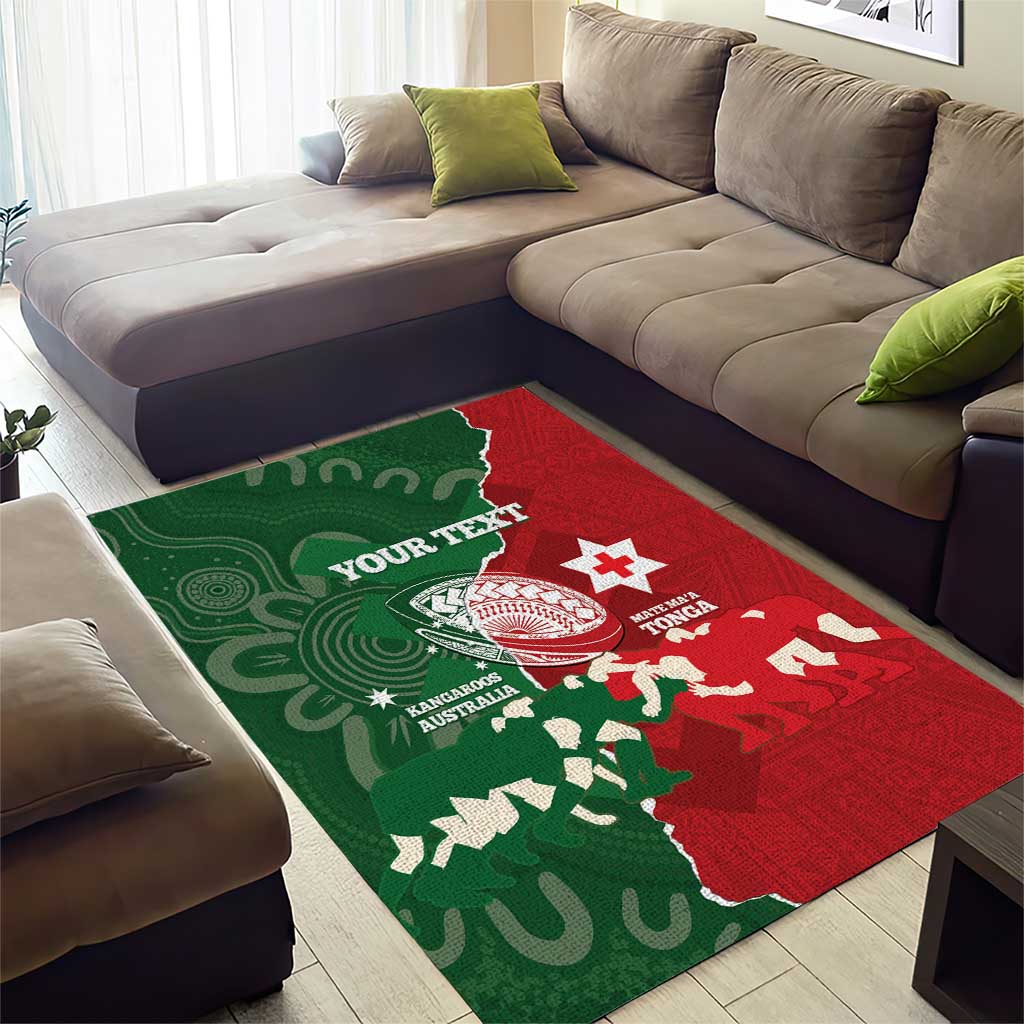 Custom Tonga And Australia Rugby Area Rug Mate Maa Tongan Ngatu Mix Kangaroos Aboriginal