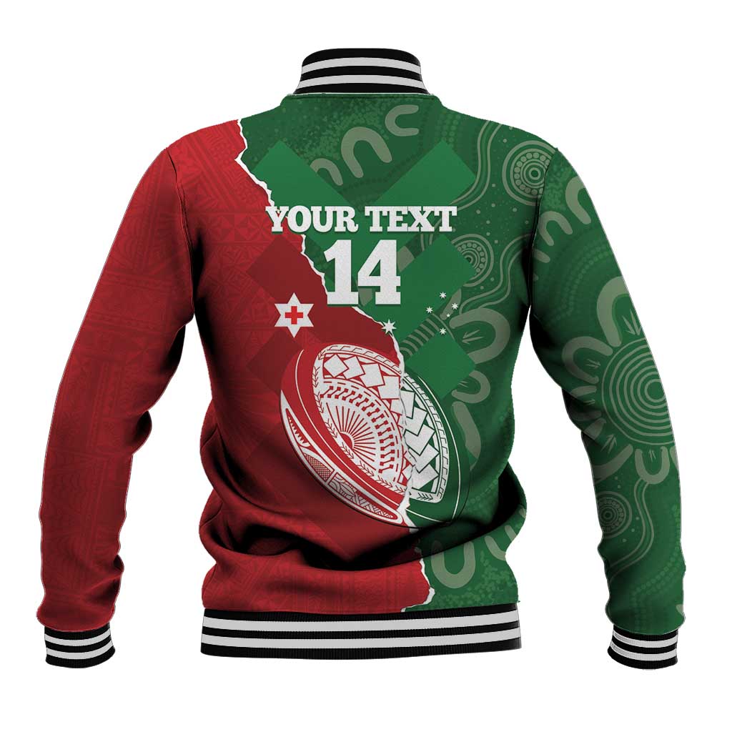 Custom Tonga And Australia Rugby Baseball Jacket Mate Maa Tongan Ngatu Mix Kangaroos Aboriginal