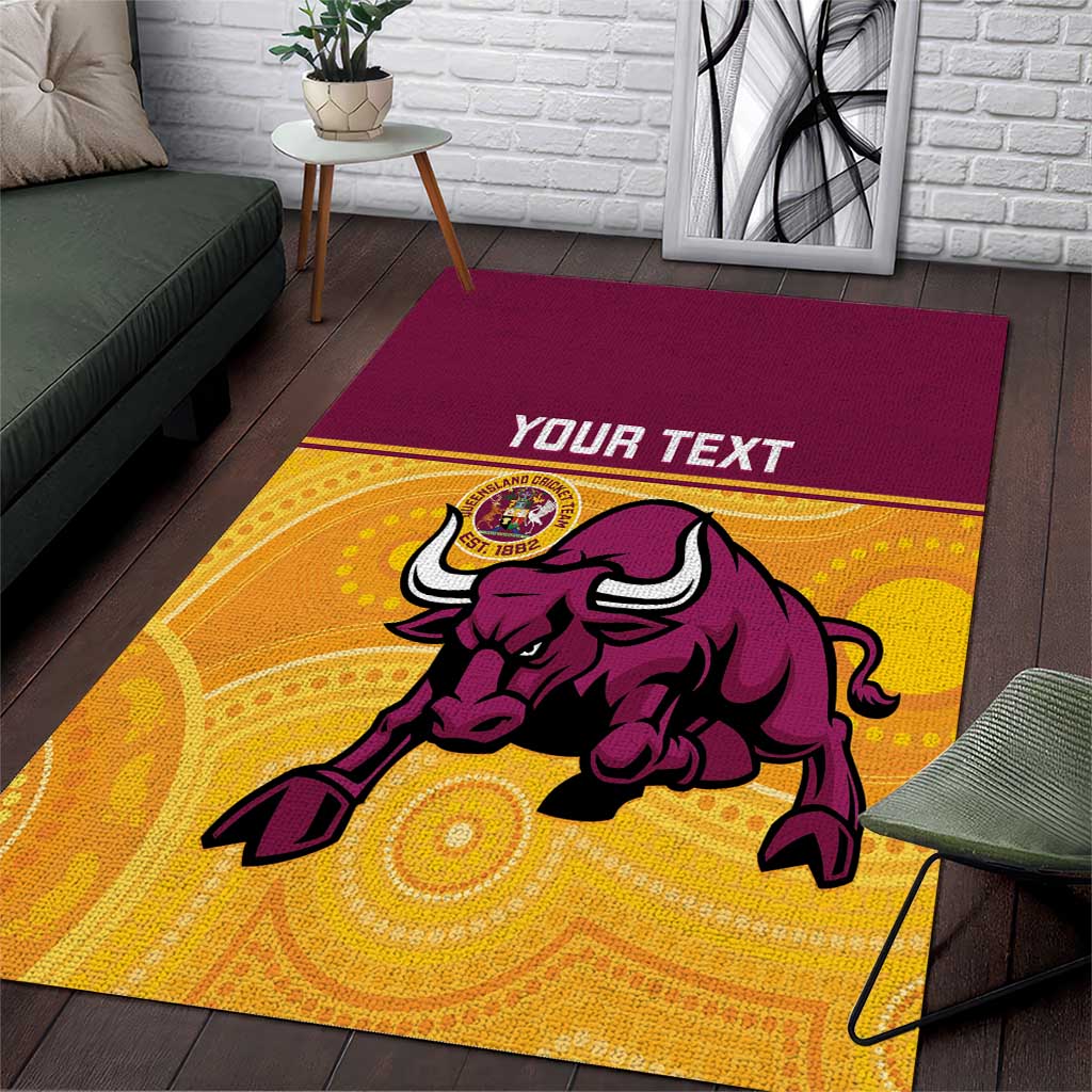 Custom Australia Queensland Cricket Area Rug Go Bulls - Aboriginal Art