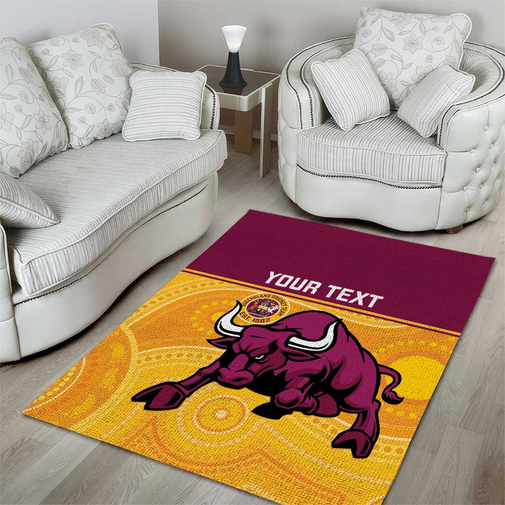 Custom Australia Queensland Cricket Area Rug Go Bulls - Aboriginal Art