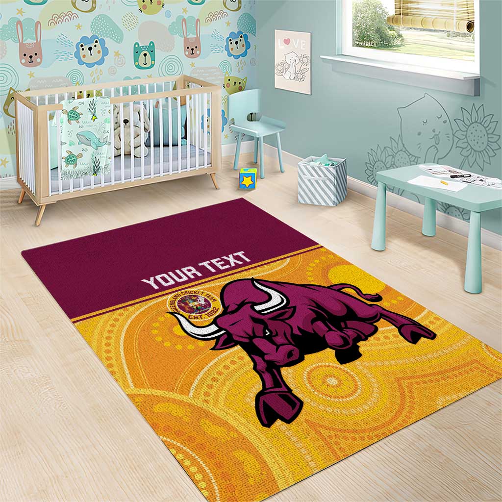 Custom Australia Queensland Cricket Area Rug Go Bulls - Aboriginal Art