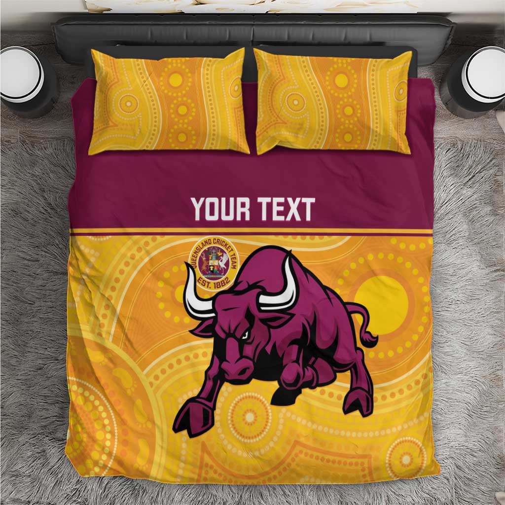 Custom Australia Queensland Cricket Bedding Set Go Bulls - Aboriginal Art