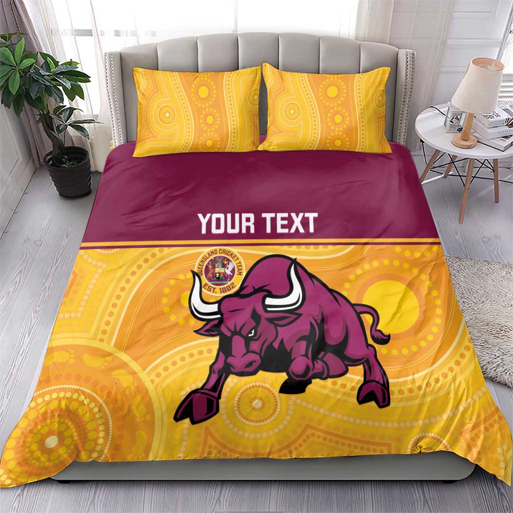 Custom Australia Queensland Cricket Bedding Set Go Bulls - Aboriginal Art