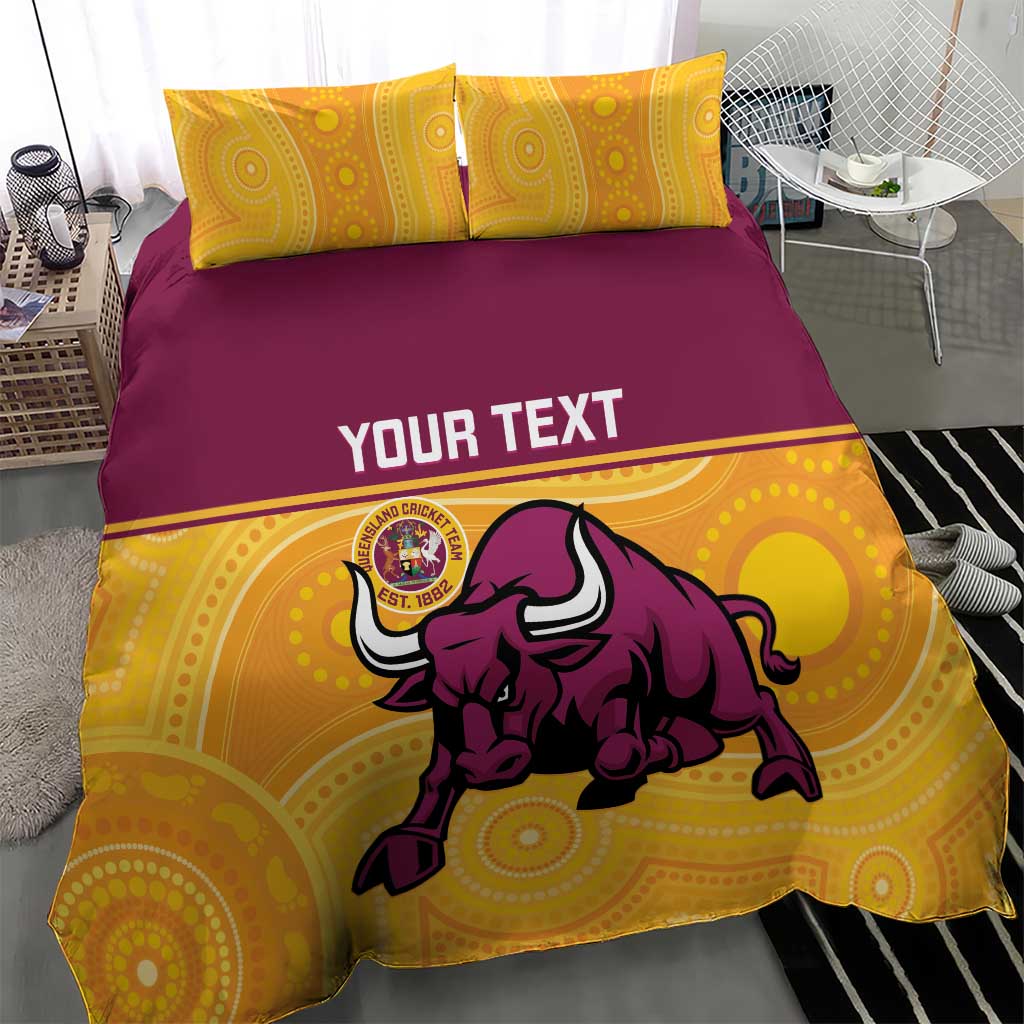 Custom Australia Queensland Cricket Bedding Set Go Bulls - Aboriginal Art