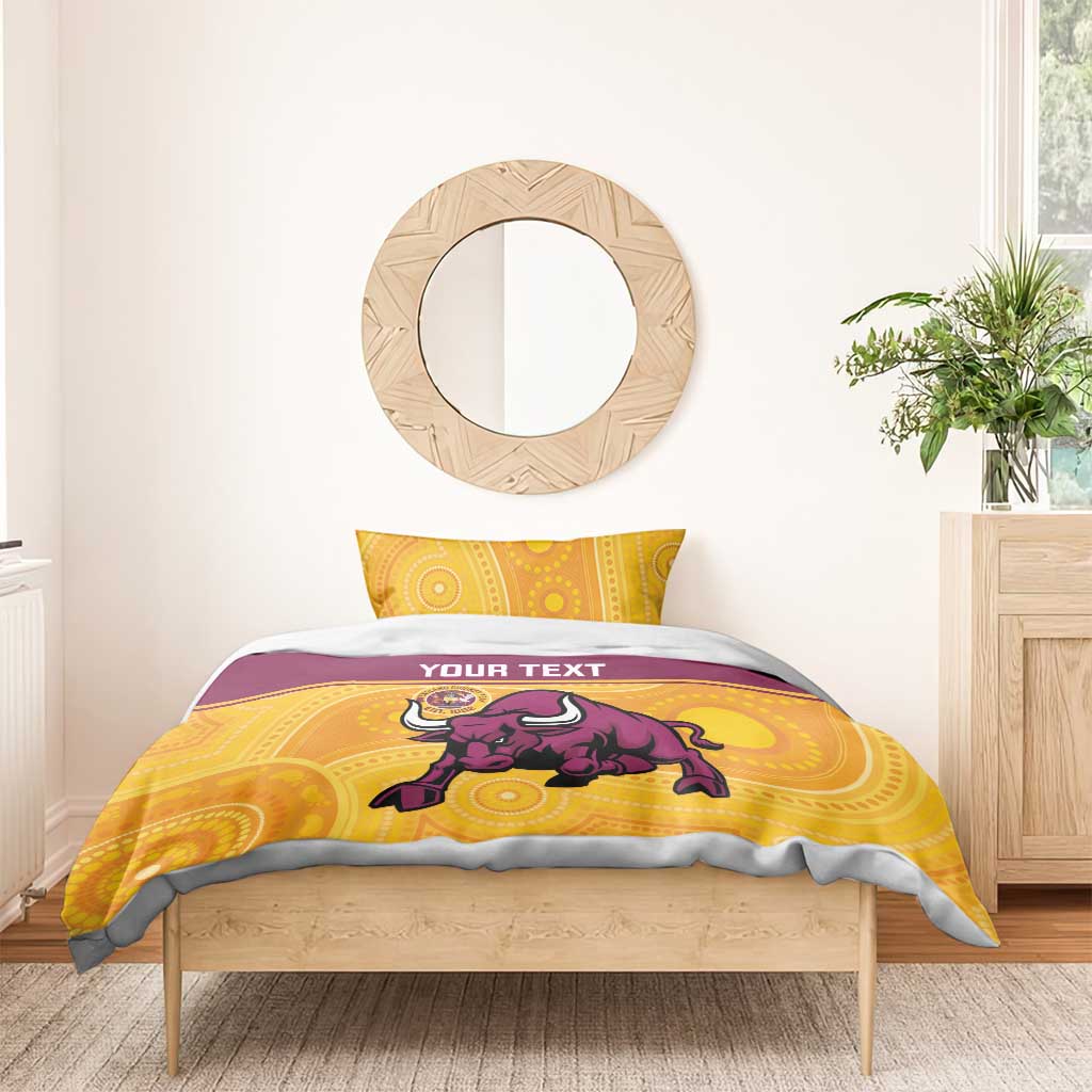 Custom Australia Queensland Cricket Bedding Set Go Bulls - Aboriginal Art